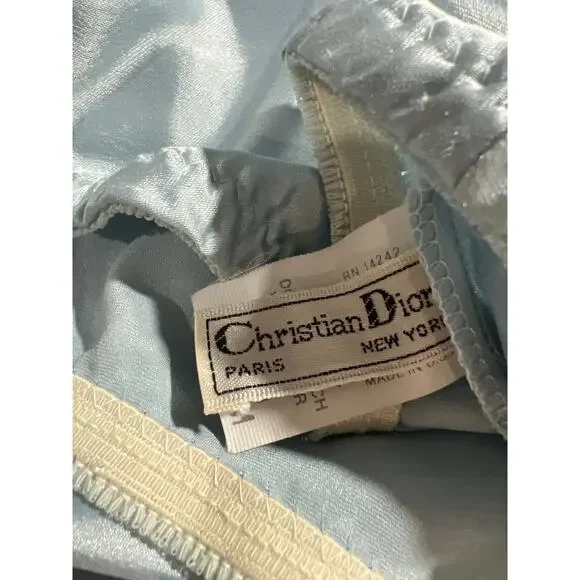 Vintage Christian Dior Slip Skirt Light Blue Lace Trim ILGWU USA Made M - Picture 3 of 15